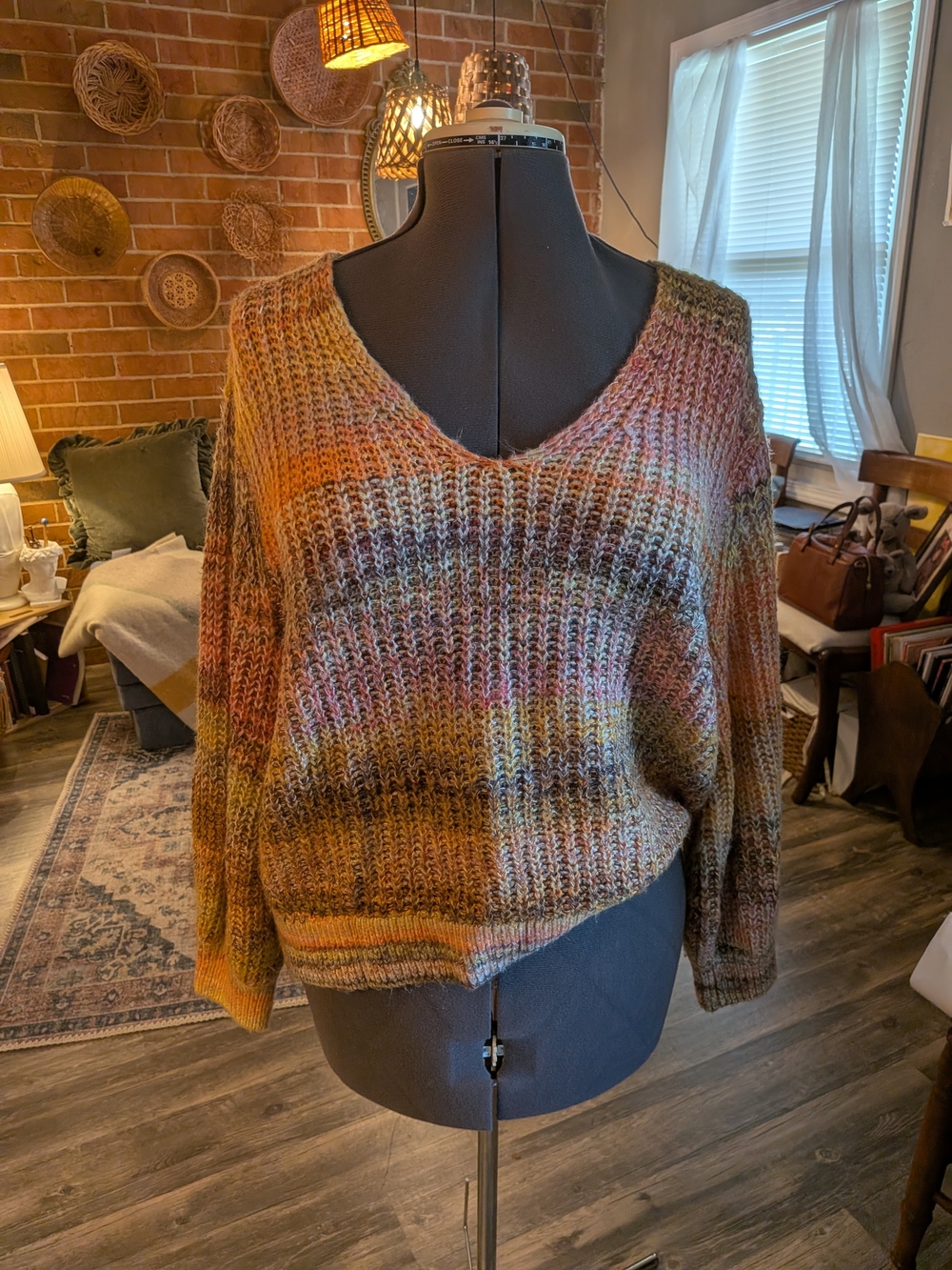 LOFT Multicolor V-Neck Knit Sweater in Autumn Hues